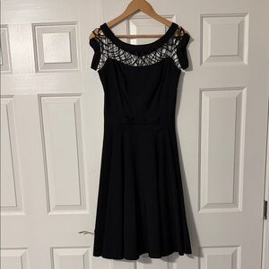 Vintage - Small -Tatyana Black Midi Dress with Mesh Detail